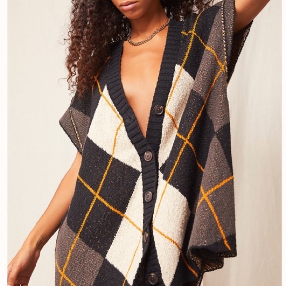 Free People Argyle Swing Chunky Knit Cardigan Dress, Medium - Picture 8 of 16